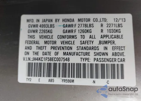 2014 Acura Rlx z USA, uszkodzony, nr VIN JH4KC1F58EC007548